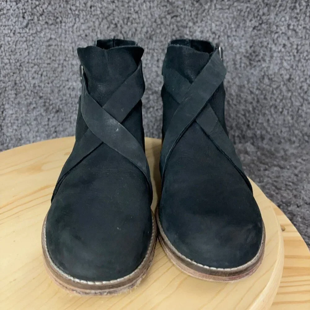 Free People Boots Womens 7.5 Las Palmas Black Nubuck Leather Wrap Strap Booties - Picture 2 of 9